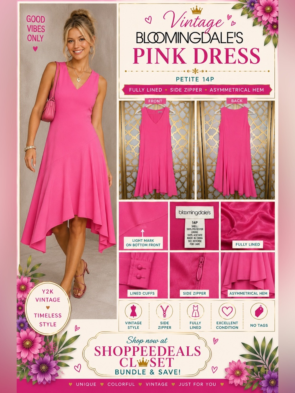 Bloomingdale’s Pink Asymmetrical Drop Waist Midi Dress Women’s 14P Sleeveless